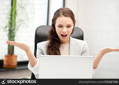 picture of happy woman with laptop computer