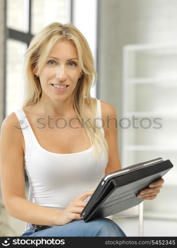 picture of happy woman with tablet pc computer