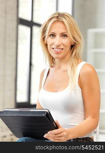 picture of happy woman with tablet pc computer