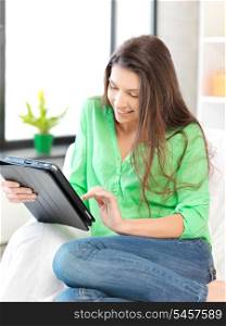 picture of happy woman with tablet pc computer