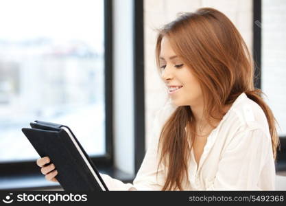 picture of happy woman with tablet pc computer