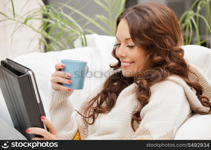 picture of happy woman with tablet pc computer