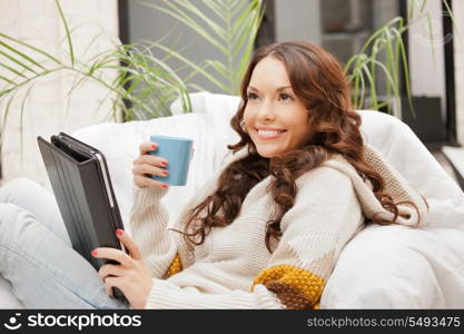 picture of happy woman with tablet pc computer