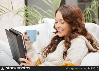 picture of happy woman with tablet pc computer