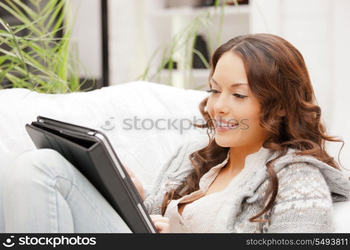 picture of happy woman with tablet pc computer