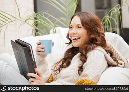 picture of happy woman with tablet pc computer