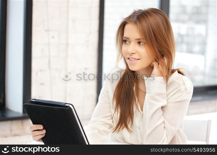 picture of happy woman with tablet pc computer