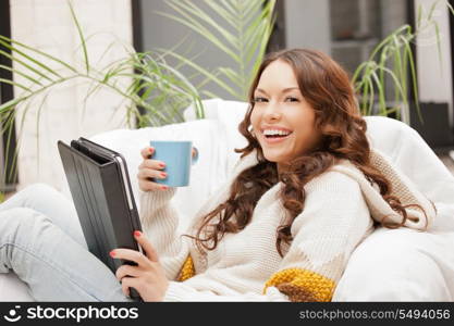 picture of happy woman with tablet pc computer