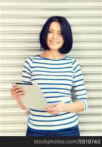 picture of happy woman with tablet pc computer. happy woman with tablet pc computer
