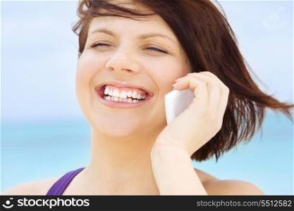picture of happy woman with white phone