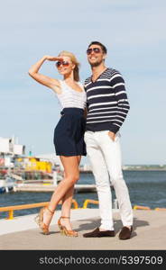 picture of happy young couple in port