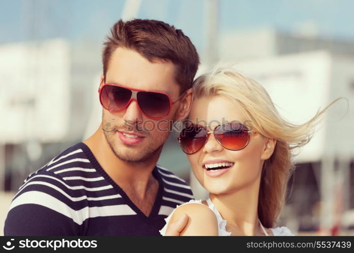 Picture of happy young couple in port