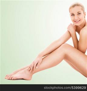 picture of healthy naked woman over green background
