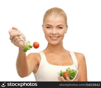 picture of healthy woman holding bowl with salad