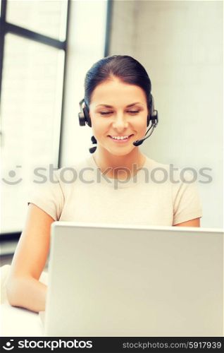 picture of helpline operator with laptop computer. helpline operator with laptop computer
