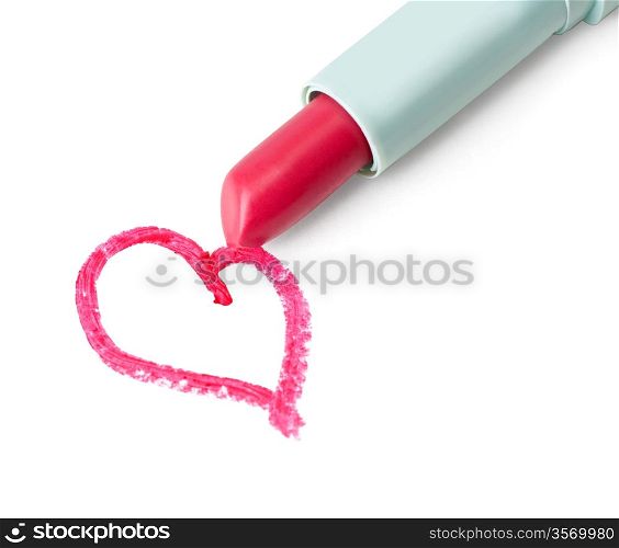 Picture of isolated lipstick with red heart..With clipping path