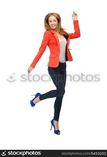 picture of jumping teenage girl in casual clothes