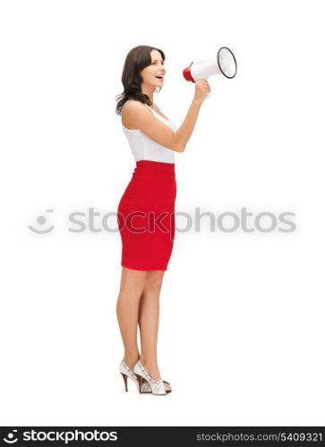 picture of kind woman shouting in megaphone