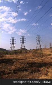 Picture of Large Power Cable Towers Running Through Rural Area