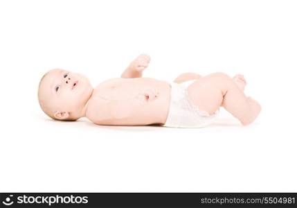 picture of laying baby boy in diaper over white