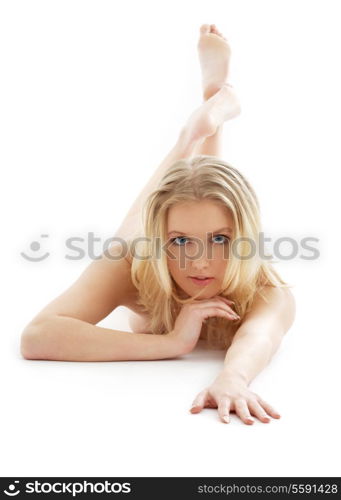 picture of laying naked blond over white