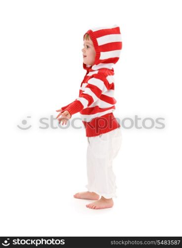 picture of little girl extending hand over white