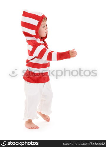 picture of little girl extending hand over white