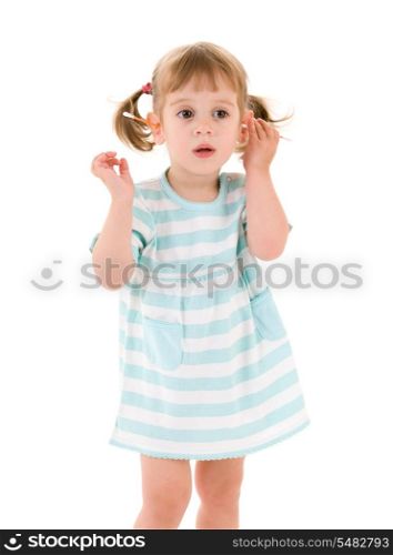 picture of little girl with cotton sticks over white