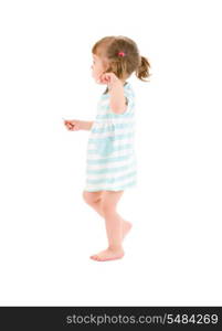 picture of little girl with cotton sticks over white