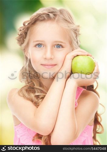 picture of little girl with green apple