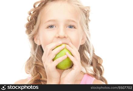 picture of little girl with green apple
