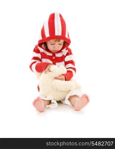 picture of little girl with plush toy over white