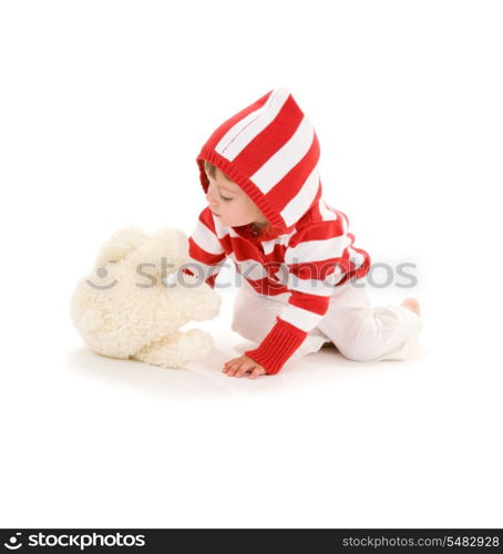 picture of little girl with plush toy over white