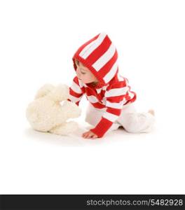picture of little girl with plush toy over white