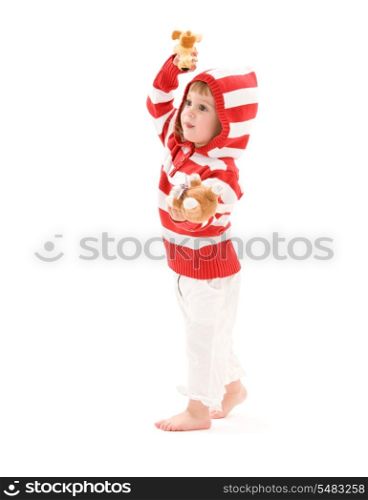 picture of little girl with plush toys over white