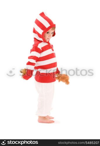 picture of little girl with plush toys over white