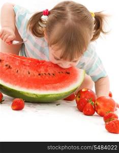 picture of little girl with strawberry and watermelon