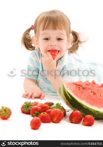 picture of little girl with strawberry and watermelon