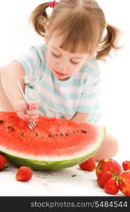 picture of little girl with strawberry and watermelon