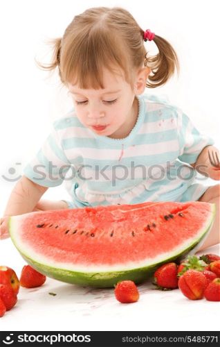 picture of little girl with strawberry and watermelon