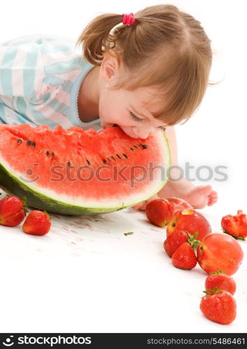 picture of little girl with strawberry and watermelon