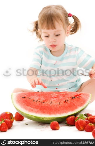 picture of little girl with strawberry and watermelon