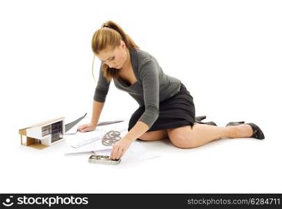 picture of lovely architect girl at work
