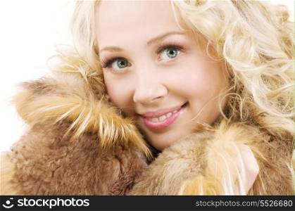 picture of lovely blonde in fur over white