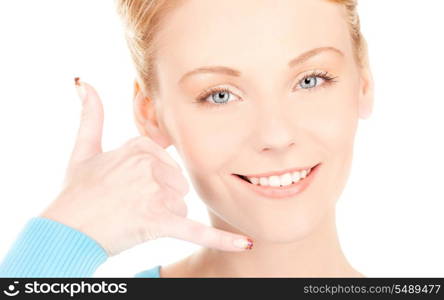 picture of lovely blonde making a call me gesture