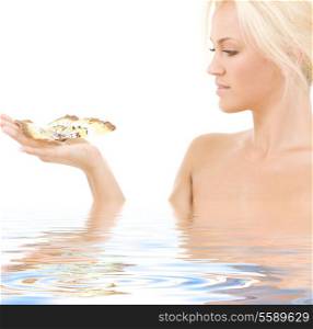 picture of lovely blonde with butterfly in water
