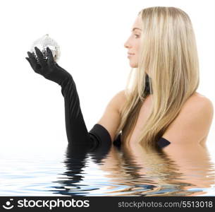 picture of lovely blonde with disco ball in water