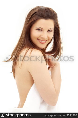 picture of lovely brunette with white towel