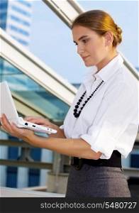 picture of lovely businesswoman with laptop computer