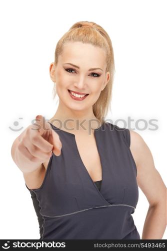 picture of lovely fitness instructor pointing her finger